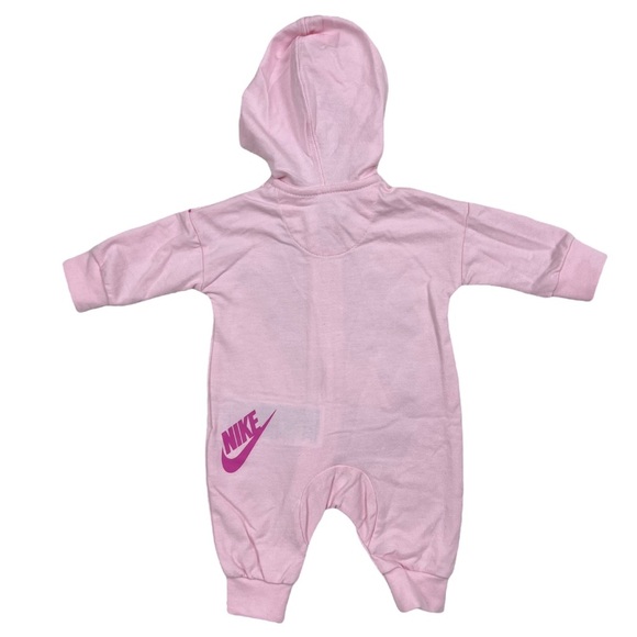 Nike Baby Girl Full-Zip Pink Hooded Coverall One-piece Romper - Size NB - Picture 3 of 4